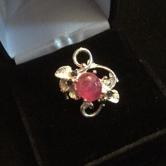 Genuine Ruby Cabochon & Sapphire Ring